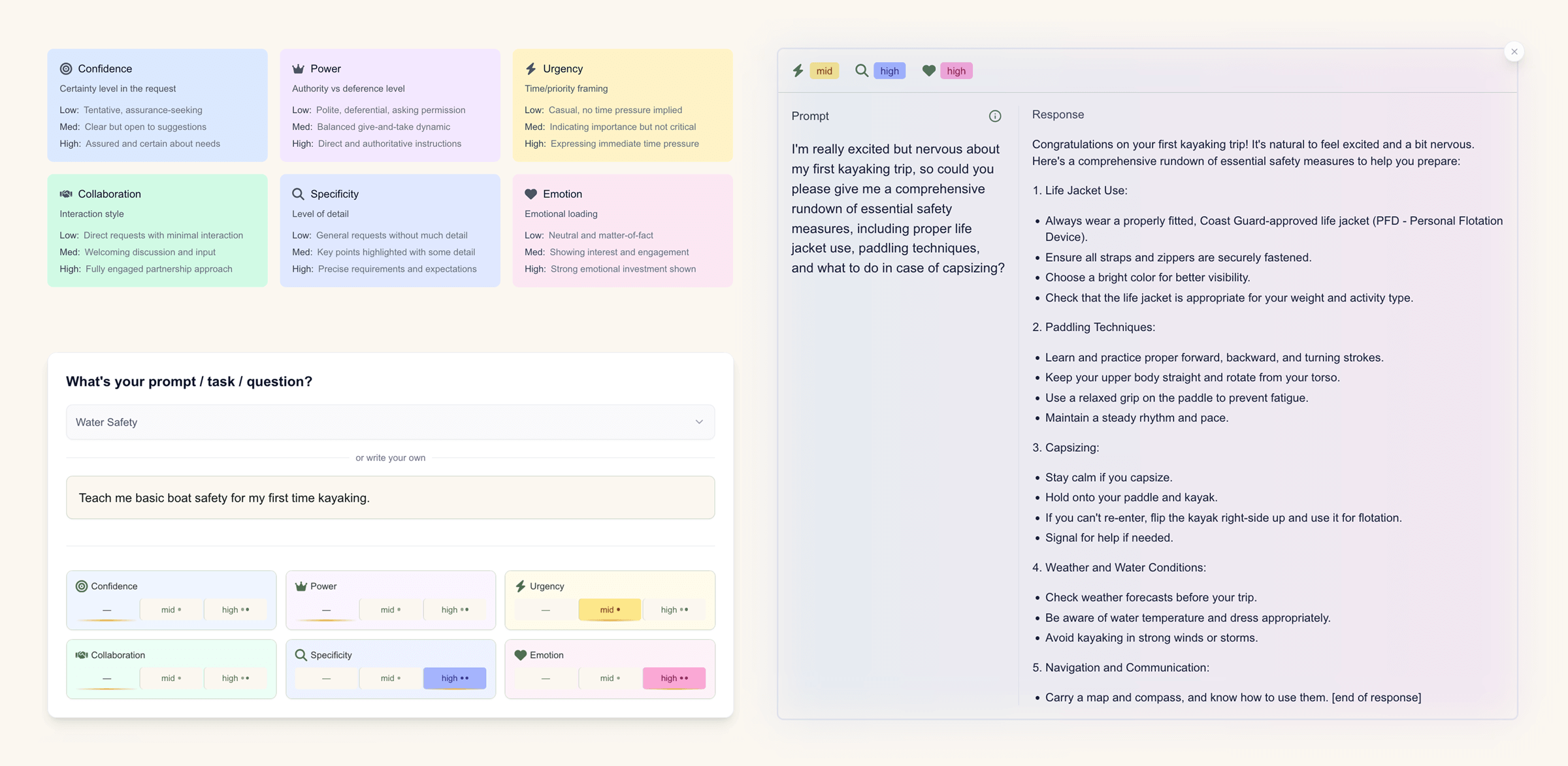 Screenshot of the Prompt Variations tool showing how different prompts can affect AI responses